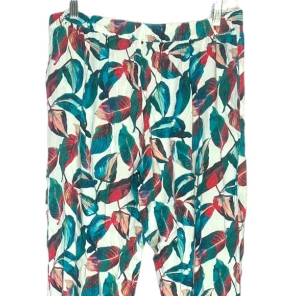 Onia Women’s Mila Wide Leg Pants Green Multicolor Leave Print Pull On Sz Large‎ - Picture 4 of 7